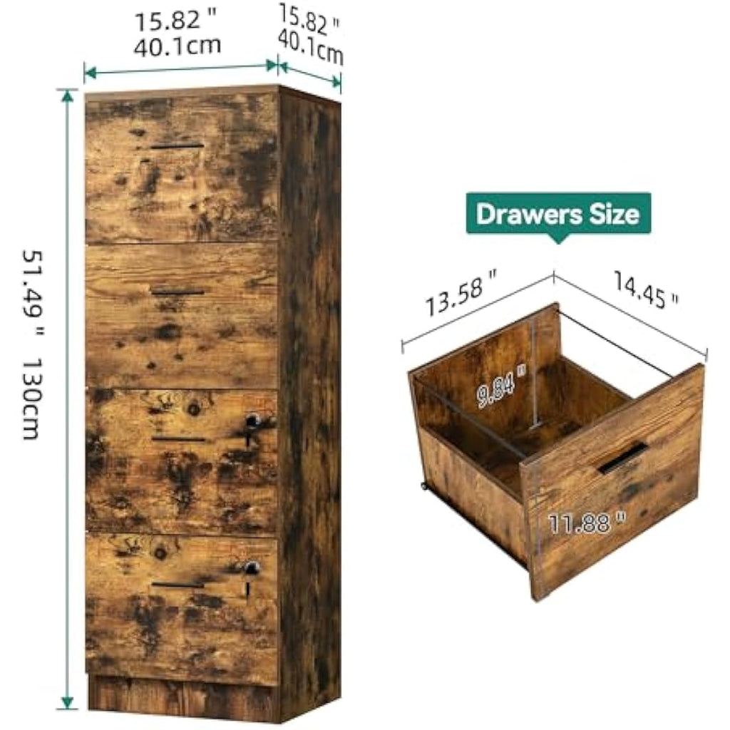 YITAHOME 4-Drawer Vertical File Cabinet | Lockable Brown Wood Storage