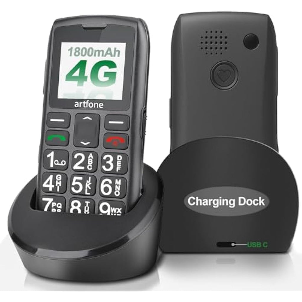 artfone C1+ 4G Big Button Mobile Phone for Seniors with SOS & Charging Dock