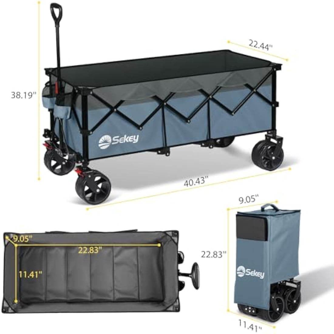 Sekey 300L Heavy-Duty Folding Wagon | All-Terrain Collapsible Trolley - Blue