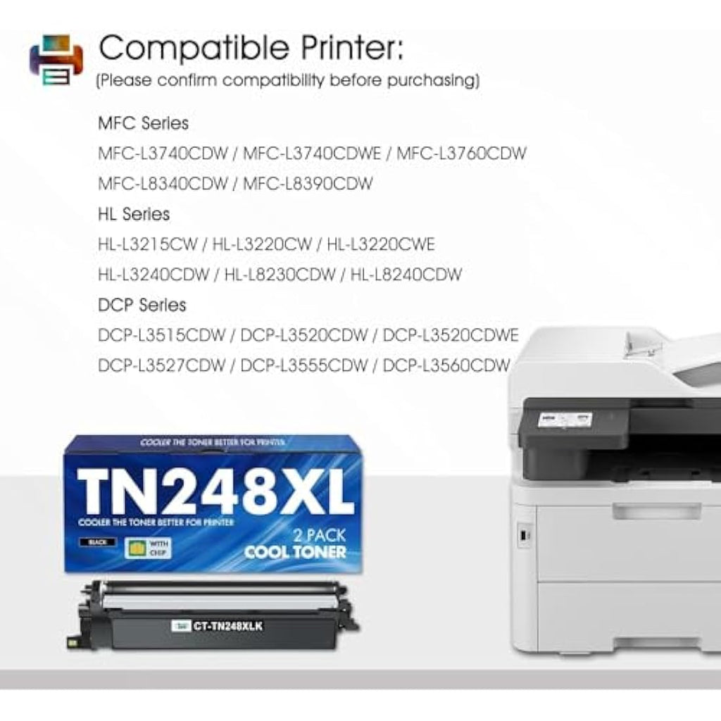TN248XL Black Toner Cartridges for Brother MFC-L3760CDW | 2 Pack