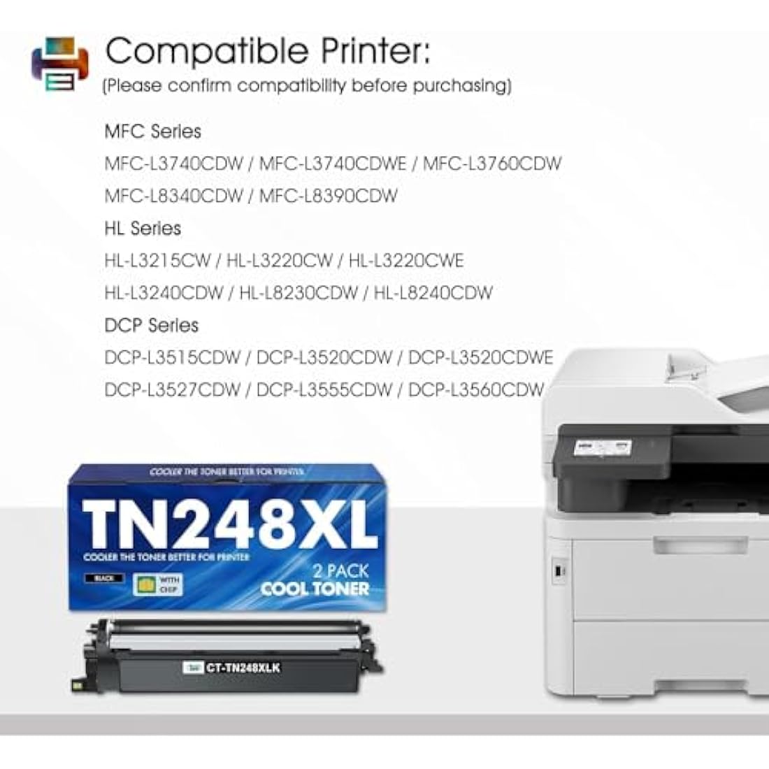 TN248XL Black Toner Cartridges for Brother MFC-L3760CDW | 2 Pack