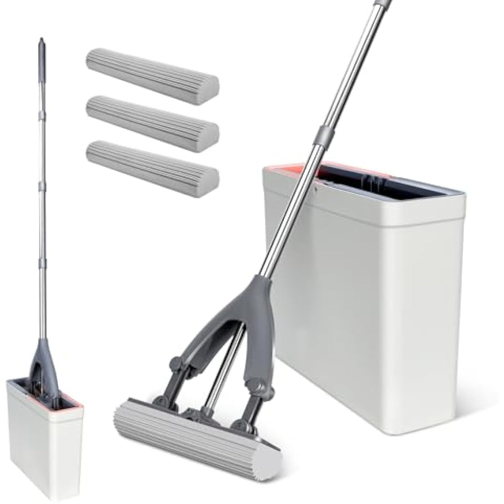 Masthome Sponge Mop and Bucket Set | 3 Absorbent Heads & Extendable Handle