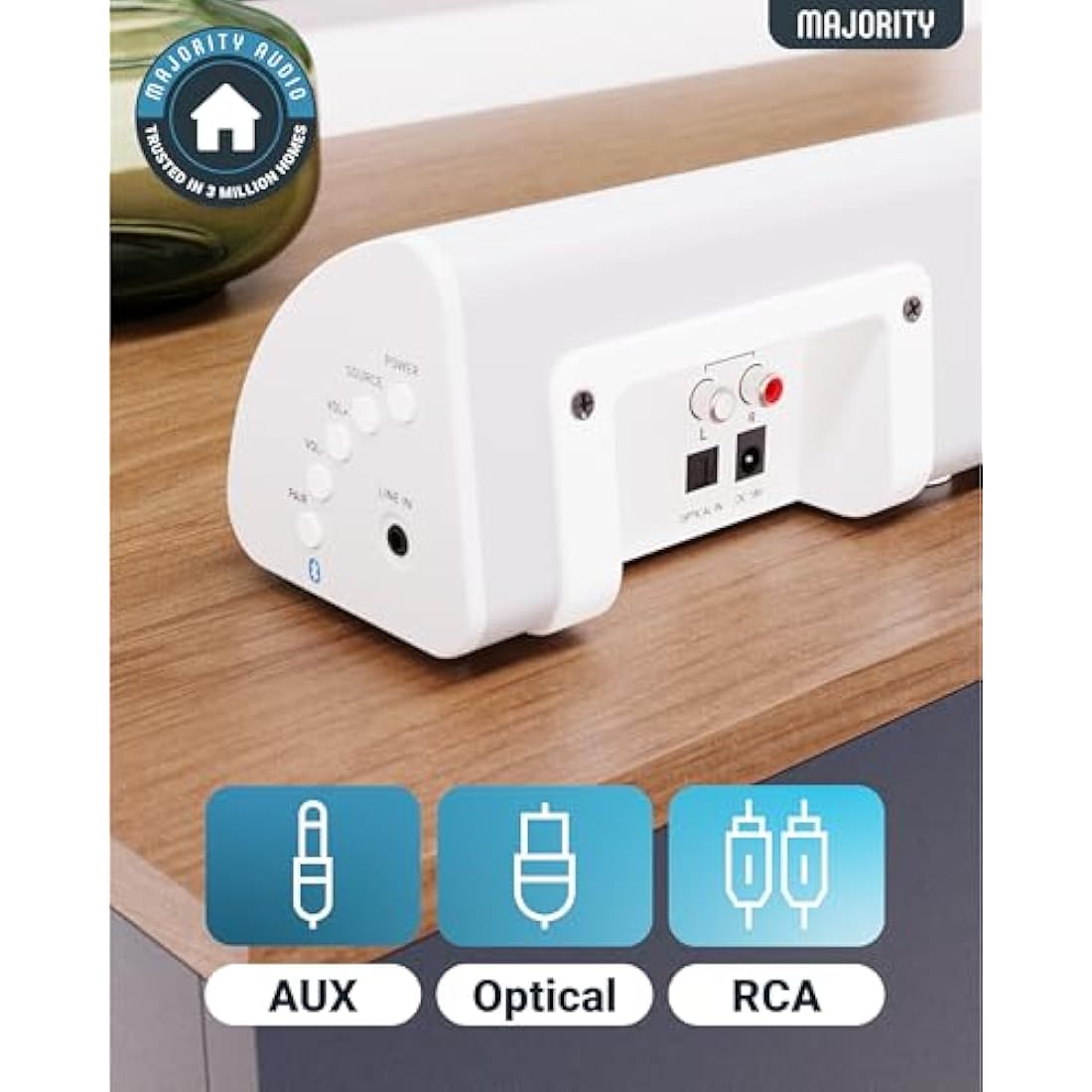 Majority Snowdon Bluetooth Soundbar with Built-in Subwoofer - 120W, White