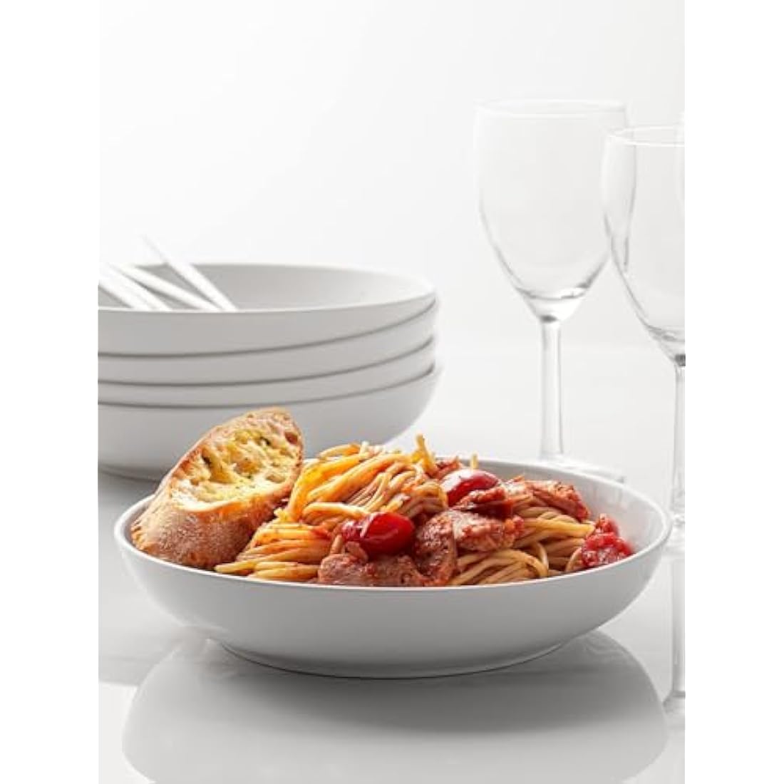 Y YHY 30oz Porcelain Pasta Bowls - Set of 6 White Ceramic Salad Soup Bowls