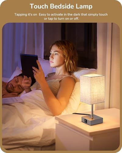 EDISHINE Touch Bedside Lamps Set of 2 | 3-Way Dimmable with USB A+C