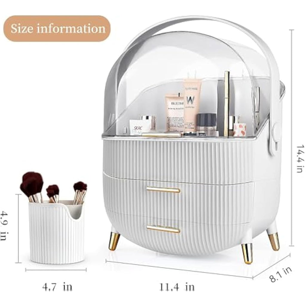 Kousee Makeup Organiser | Dustproof Cosmetic Display Case with Lid - White