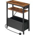 HOOBRO Narrow Side Table with Charging Station - Rustic Brown & Black