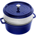 STAUB Cast Iron Round Cocotte with Steamer Insert, 5.2 L – Dark Blue