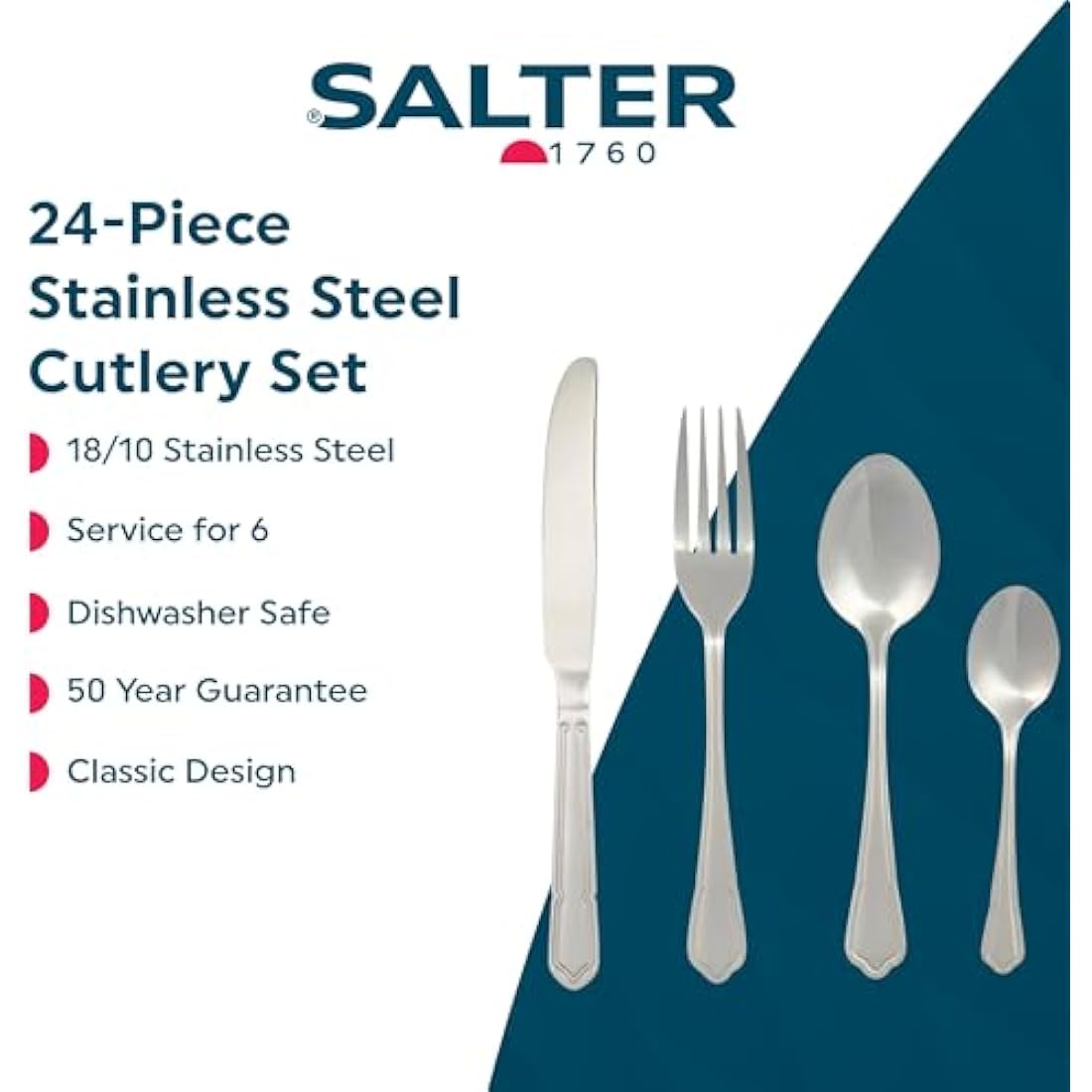Salter Richmond 24-Piece Cutlery Set | 18/10 Stainless Steel Flatware