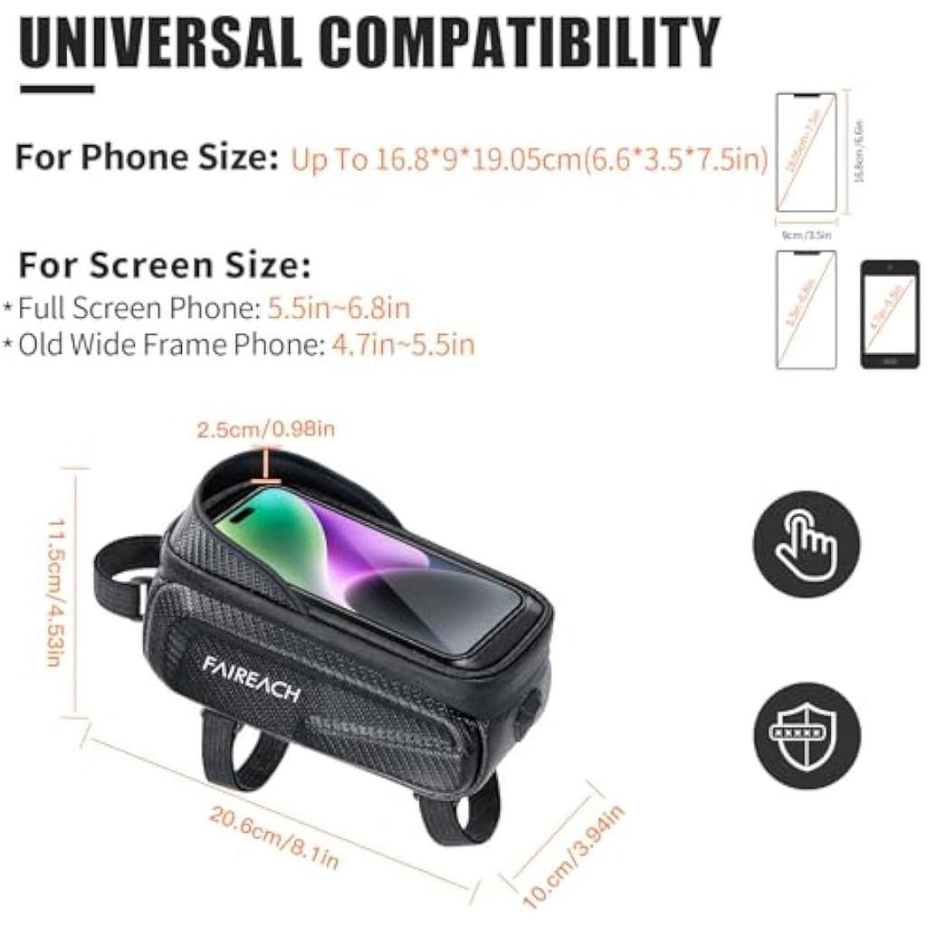 Faireach Waterproof Bike Handlebar Bag – Touchscreen Phone Mount Pouch
