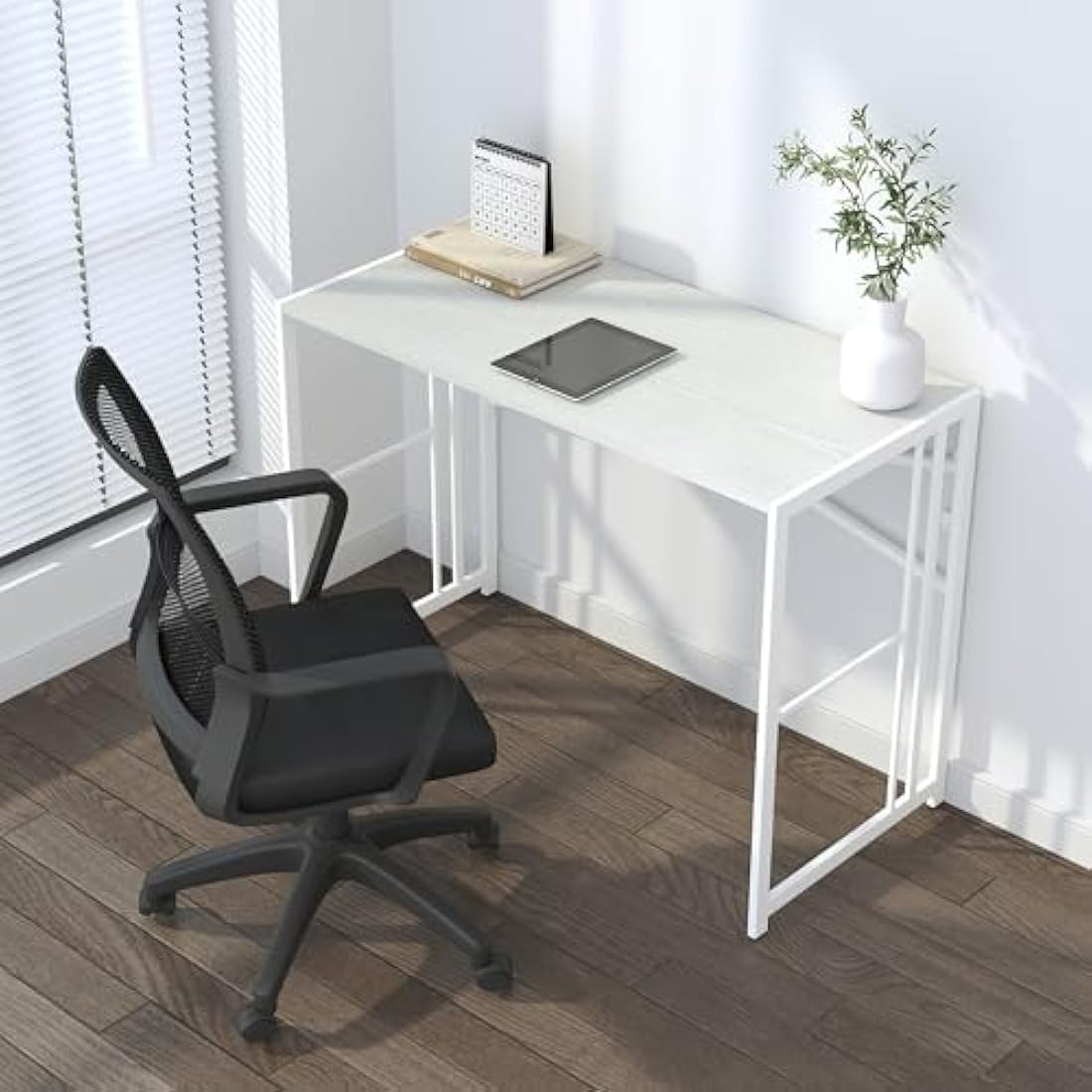 Lutown-Teen 103cm Folding Desk | No-Assembly White Home Office Table