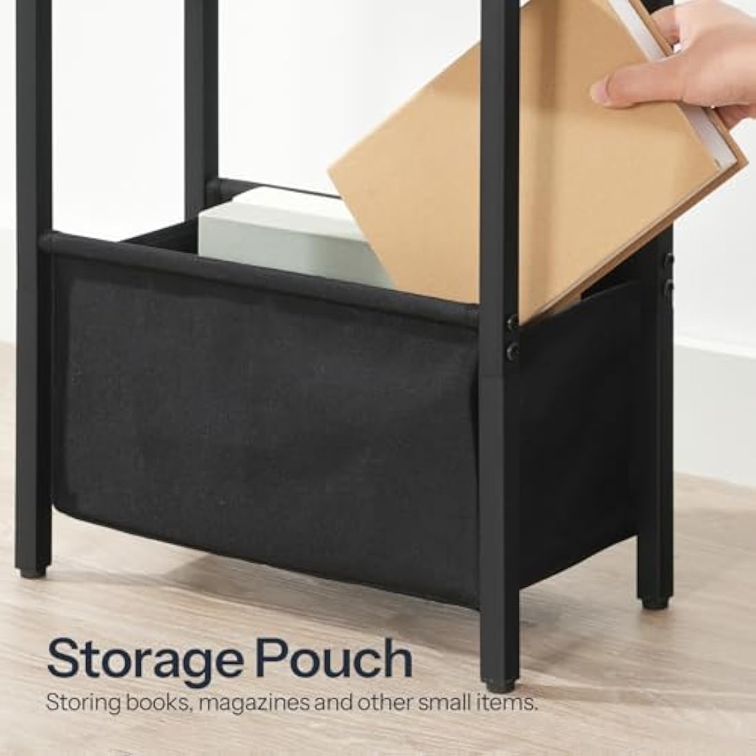 HOOBRO Narrow Side Table with Charging Station and USB Ports – Greige