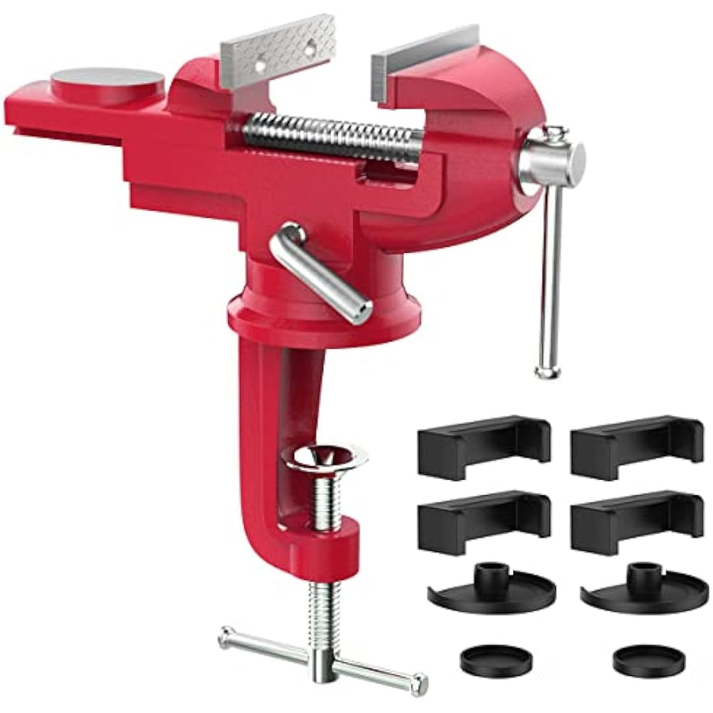 Housolution 3-Inch Universal Table Vise | 360° Swivel Bench Clamp - Red