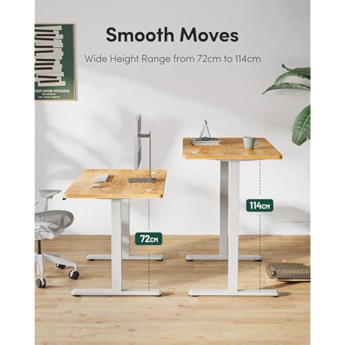 FEZIBO Electric Standing Desk | 60x120cm Light Brown Wood Grain