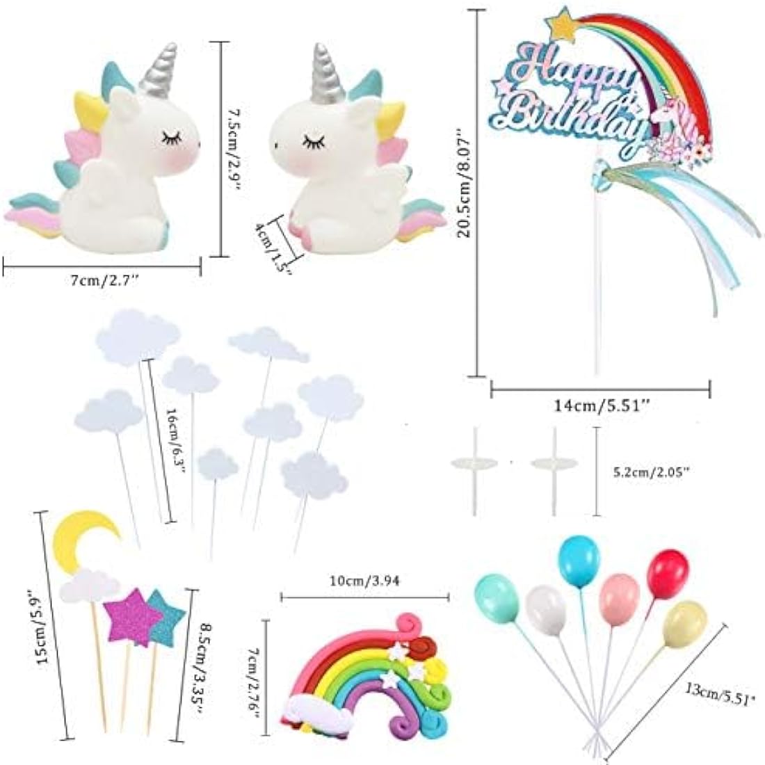 iZoeL 21pcs Unicorn Cake Topper Kit – Rainbow & Cloud Birthday Decoration