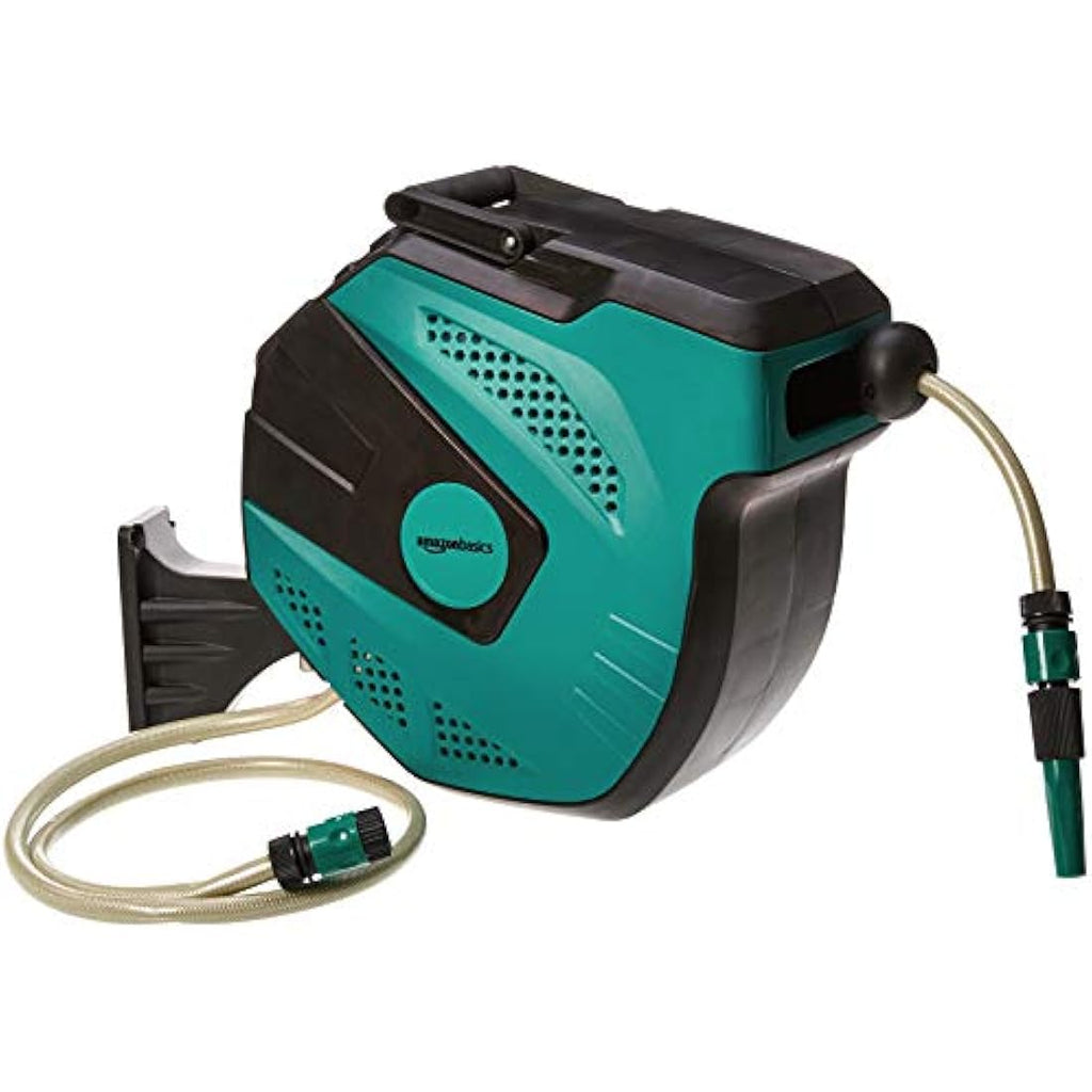 Amazon Basics 15m Auto-Rewind Wall-Mounted Garden Hose Reel – Black