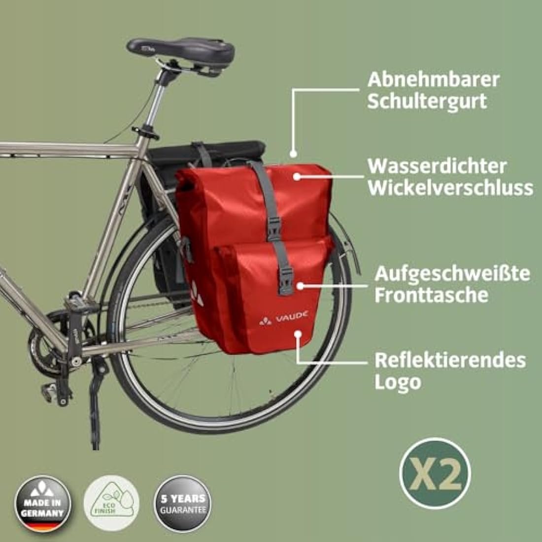 VAUDE Aqua Back Plus Waterproof Bike Panniers | 51L Rear Rack Bags