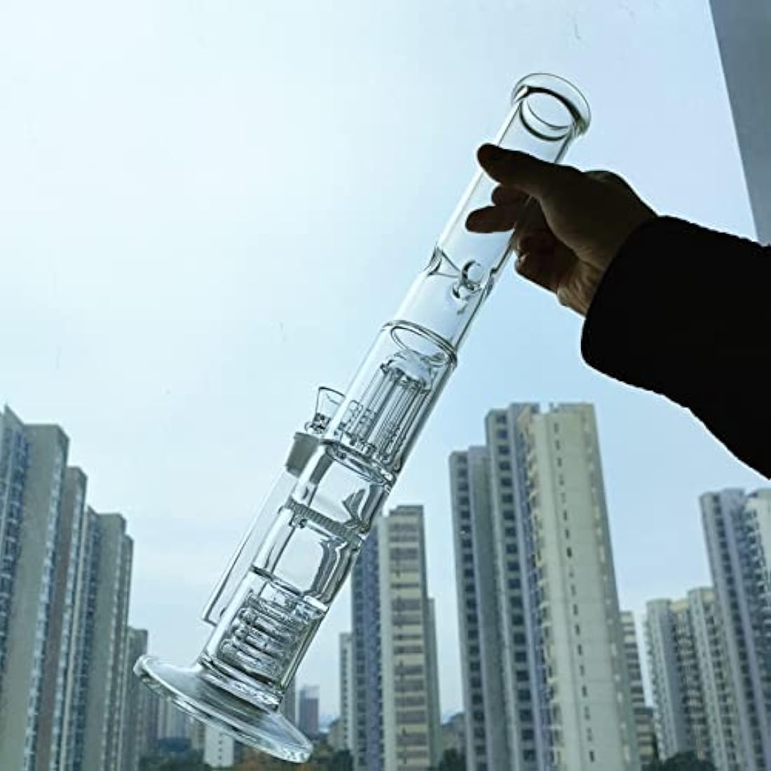 17" Glass Bong | Triple Honeycomb Perc Water Pipe - Clear