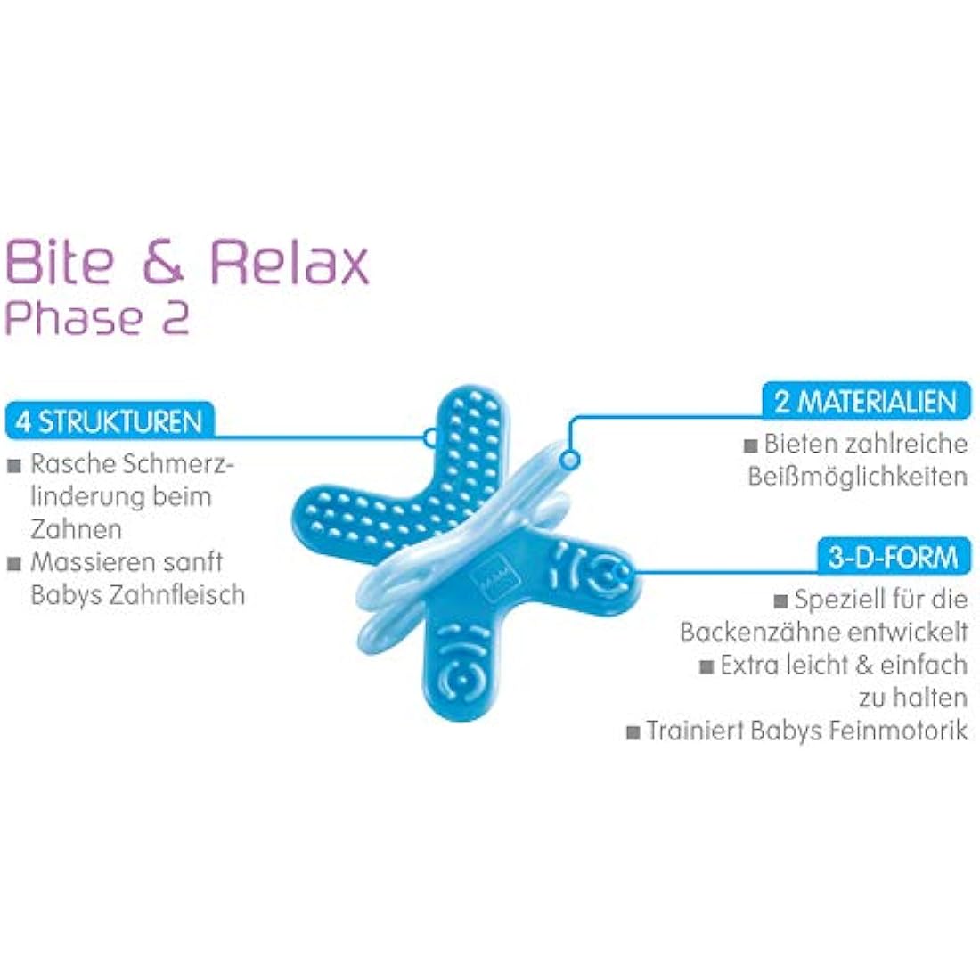 MAM Baby Teether Set – Phase 1 & 2 Teething Rings for Pain Relief, Blue