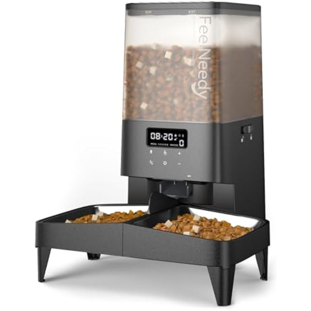 FEELNEEDY 5L Automatic Cat Feeder | Dual Bowls & 10s Voice Recorder