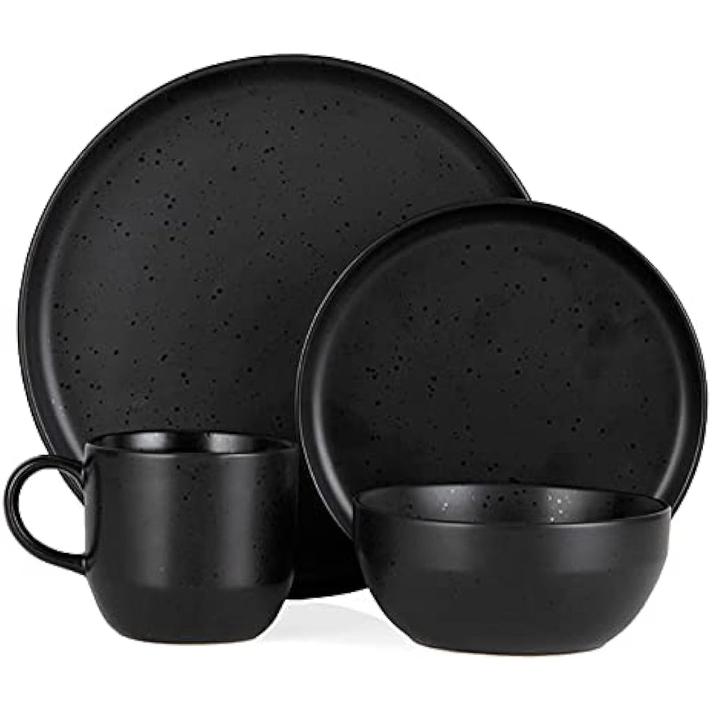Barbary & Oak Luna 16 Piece Stoneware Dinnerware Set | Matte Black