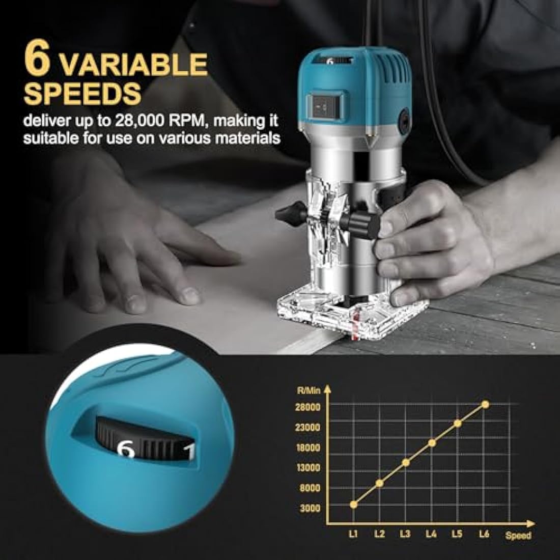 AMTOVL 800W Electric Wood Hand Trimmer | 1/4" Laminate Router Tool