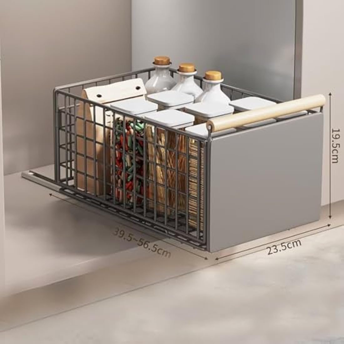 Pull Out Cabinet Organiser | No-Drill Grey Sliding Drawer