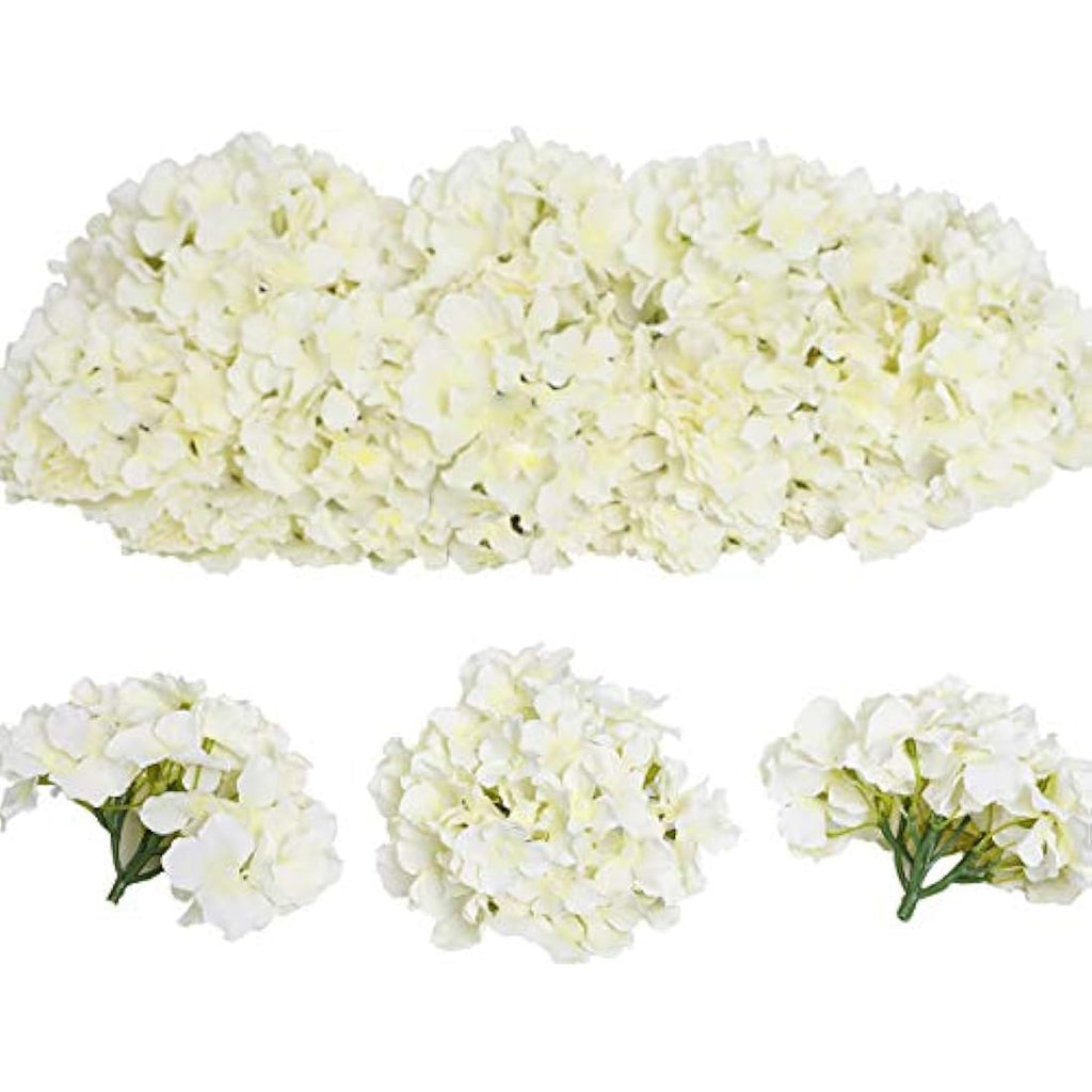 Tifuly 12Pcs Artificial Silk Hydrangeas – Realistic Cream White Flowers