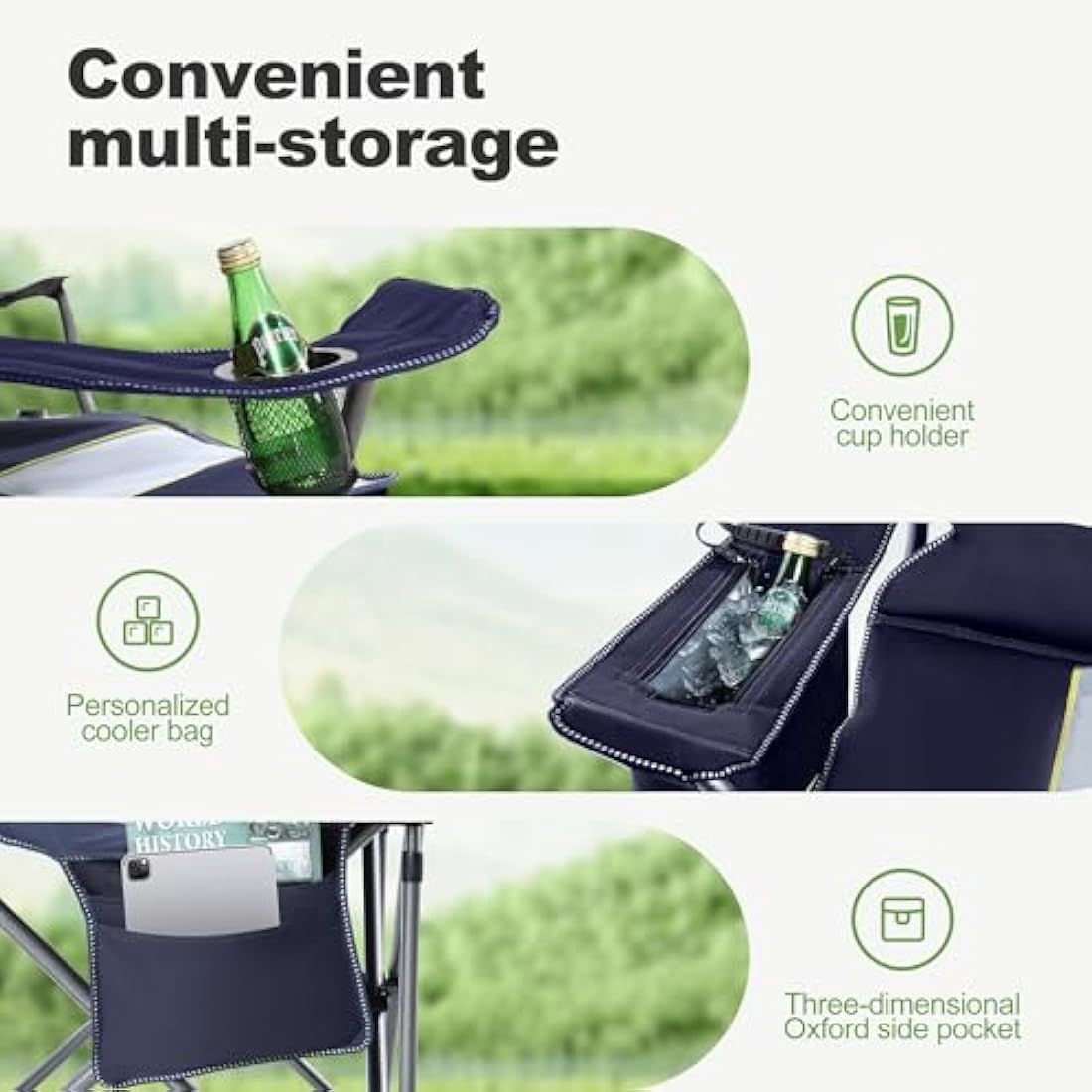 LET'S CAMP Oversized Folding Camping Chair with Cooler Bag – 200kg