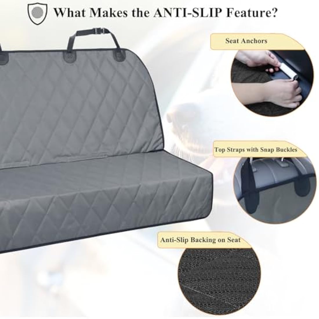 VIVAGLORY Dog Backseat Cover | Anti-Slip Waterproof Car Protector, Grey, L