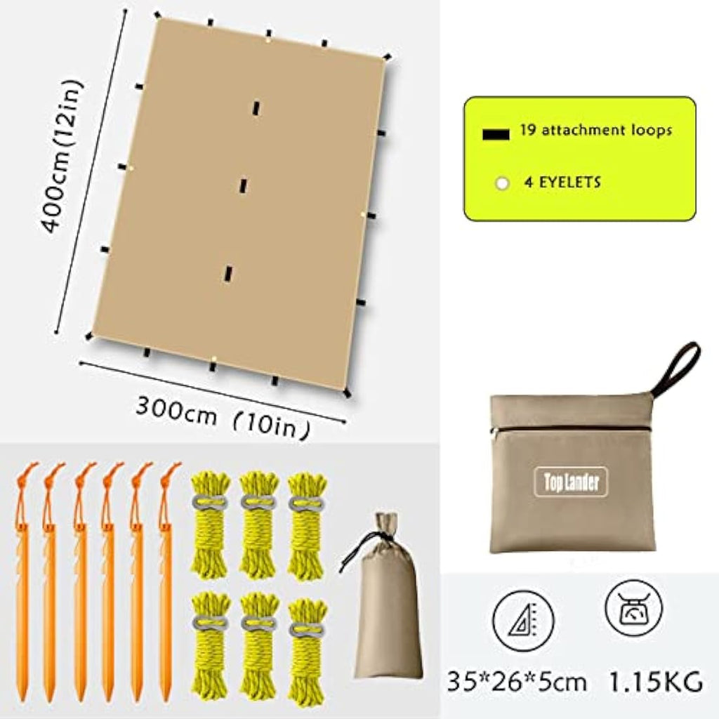 3x4m Waterproof Camping Tarp – Lightweight Hammock Rain Fly