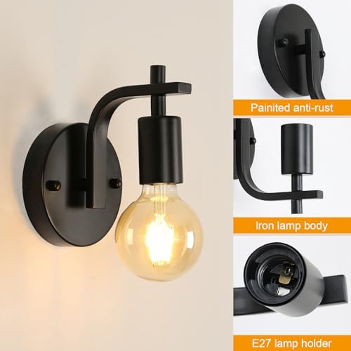 DELIPOP Industrial Wall Lights – 4 Pack Black Metal Vintage Sconces