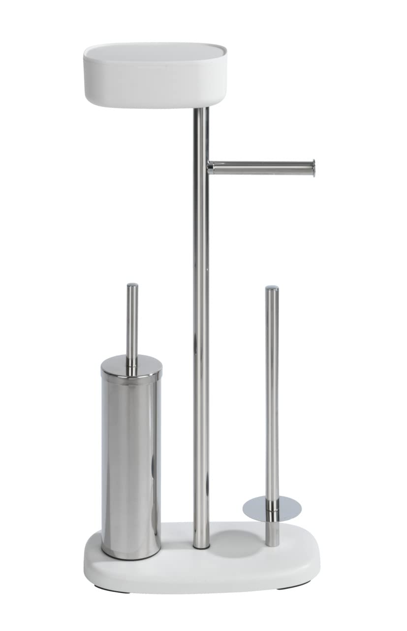 WENKO Rivazza 5-in-1 Toilet Brush Holder & Roll Stand – White Stainless Steel