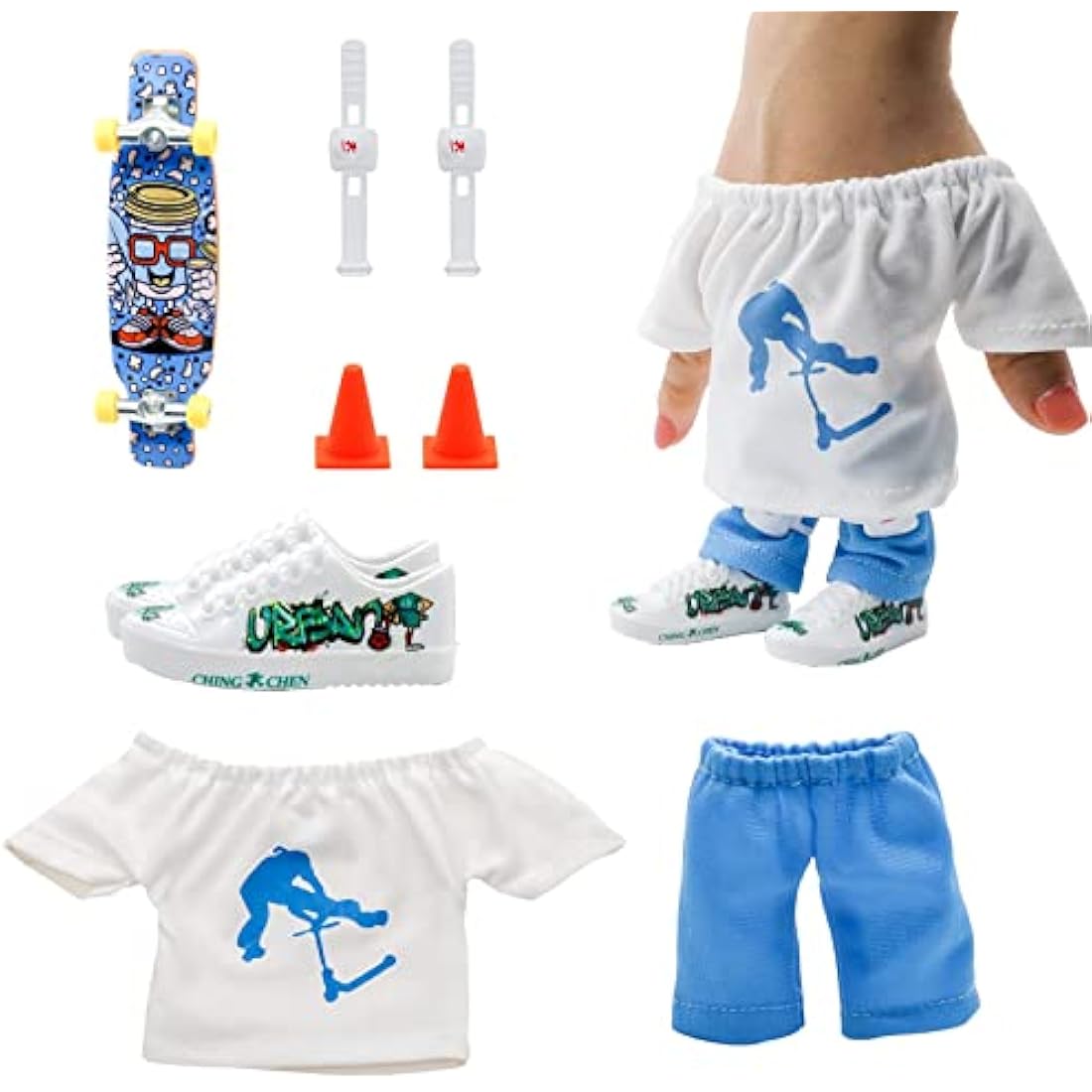 Morofme Finger Skateboard Set – Mini Fingerboard with Shoes and Pants