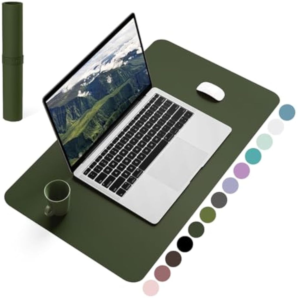 Jolof Store PVC Leather Desk Pad – Waterproof Non-Slip Mouse Mat, Pine Green