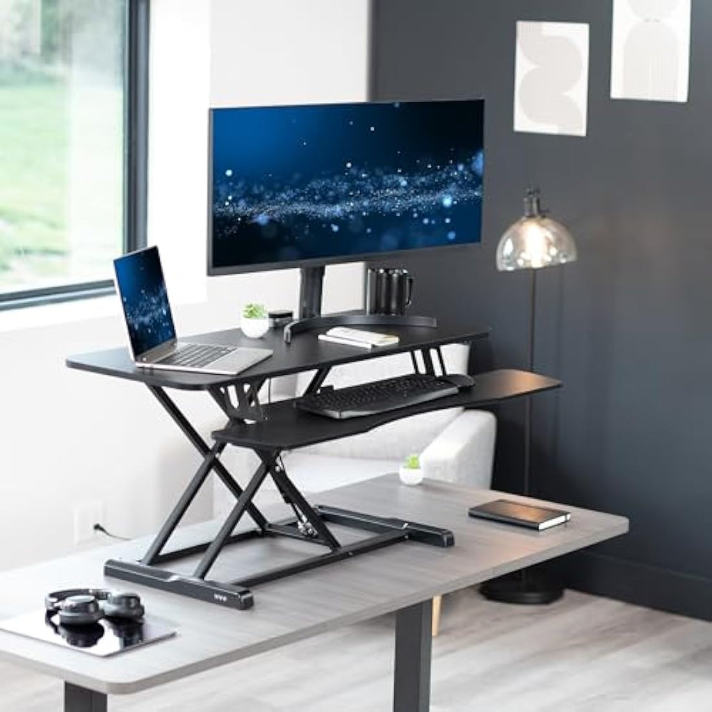 VIVO 107 cm Height Adjustable Standing Desk Converter - Dual Monitor Riser