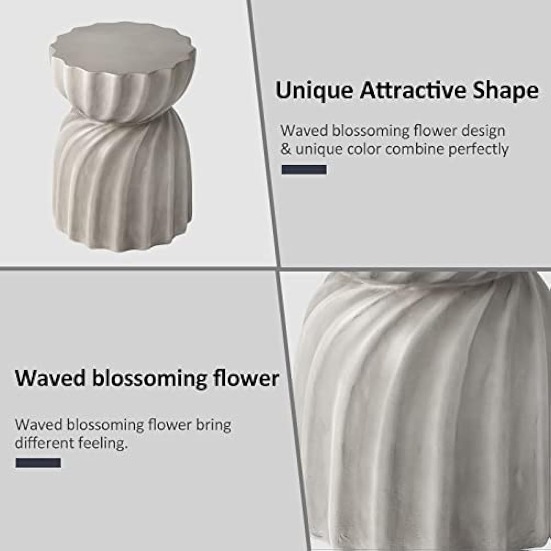HOMPUS Concrete Garden Stool – Round Petal Outdoor Side Table, Natural Grey