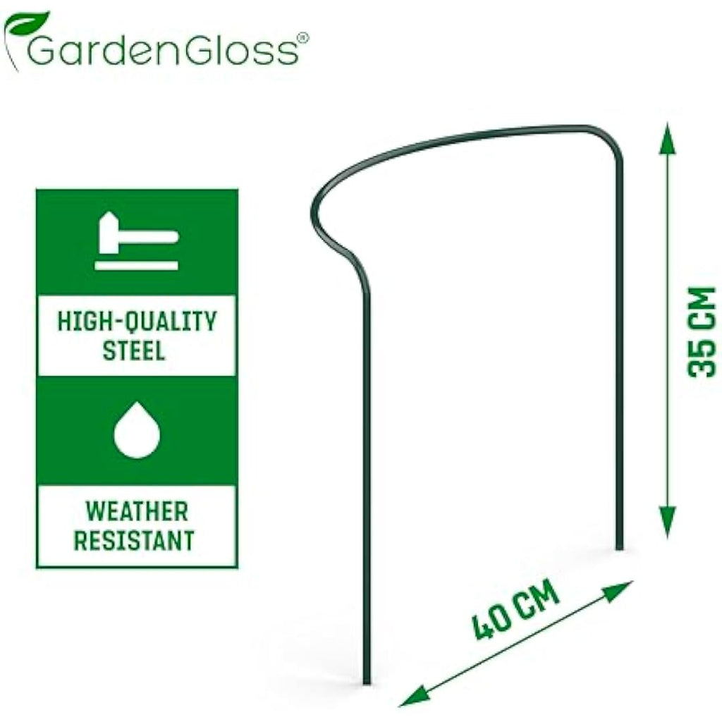 GardenGloss Semicircular Plant Supports – 10 Pcs Dark Green Coated Steel