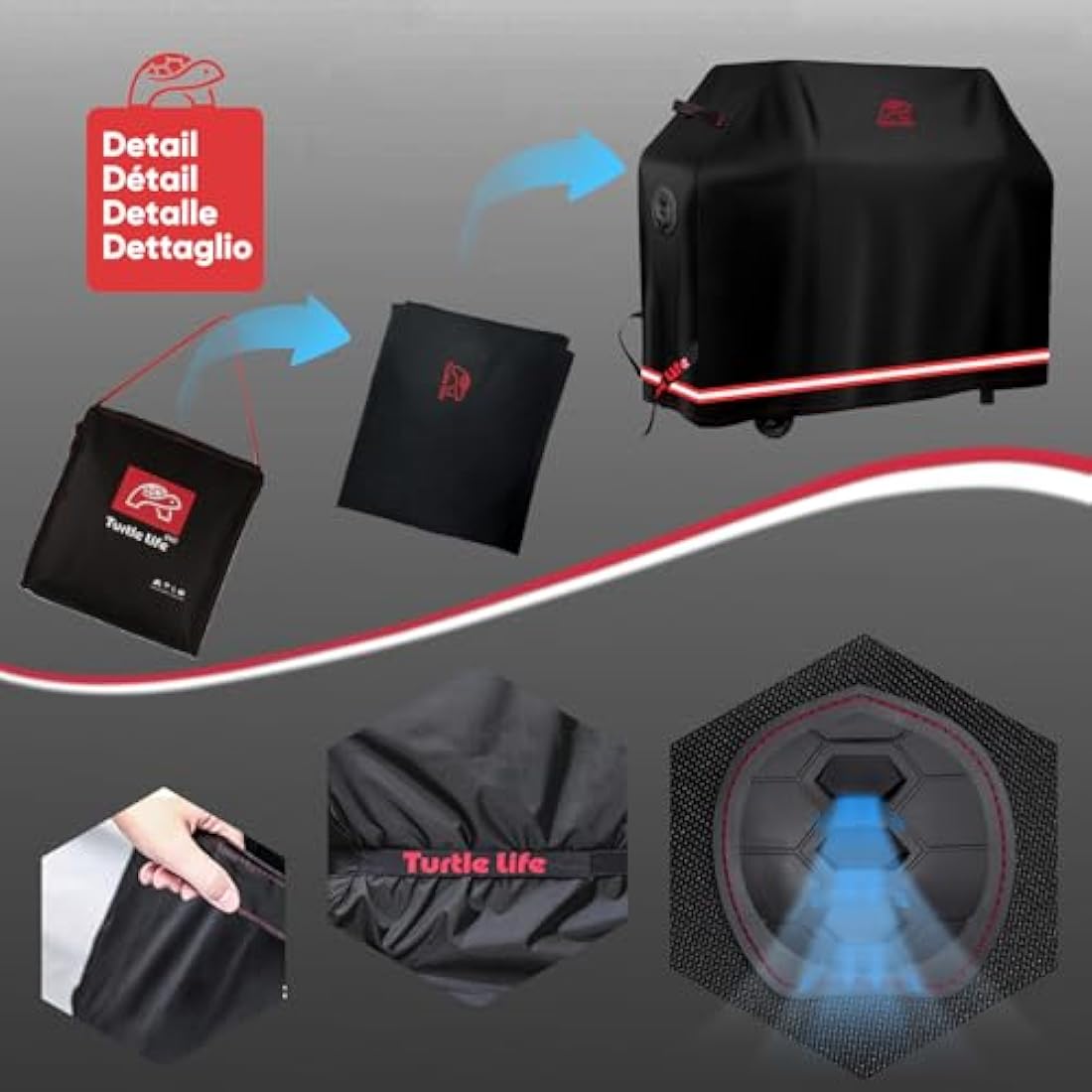 Turtle Life 58 Inch Waterproof BBQ Grill Cover – Heavy Duty Black