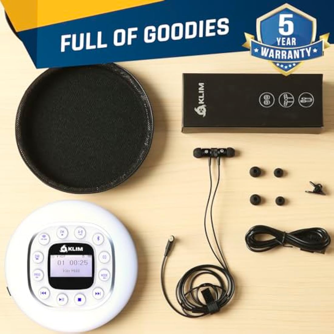 KLIM Journey Portable CD Player – Bluetooth & FM Transmitter for Cars