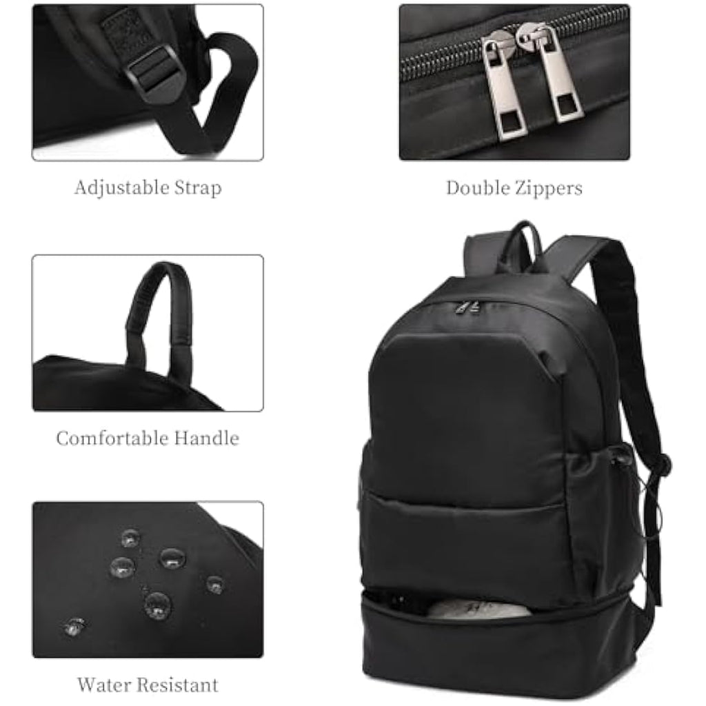 Seyfocnia Waterproof Gym Backpack with Shoe Compartment – Black