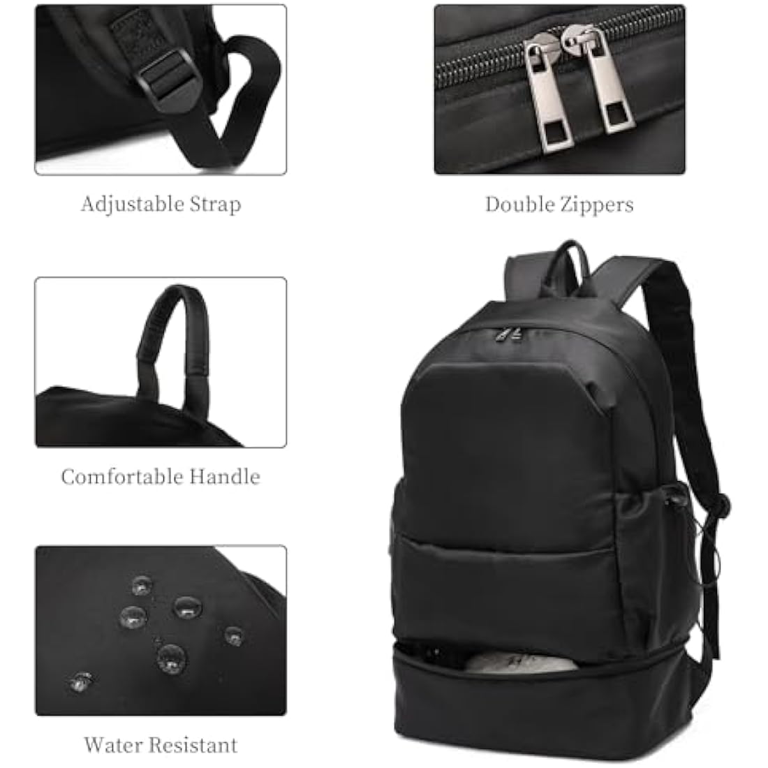 Seyfocnia Waterproof Gym Backpack with Shoe Compartment – Black