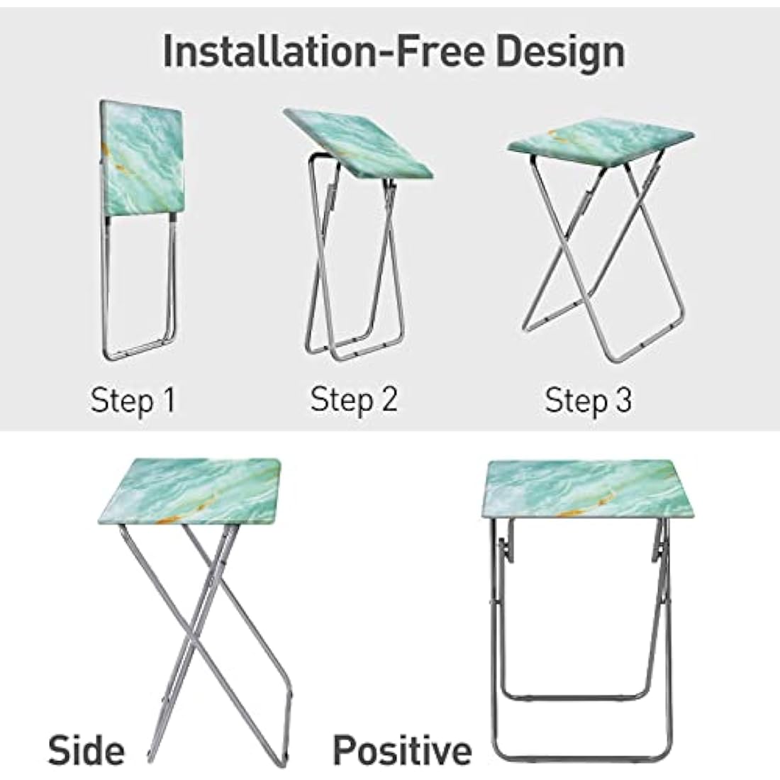 Huhote Folding TV Tray Table – Portable Snack Table in Blue Marble