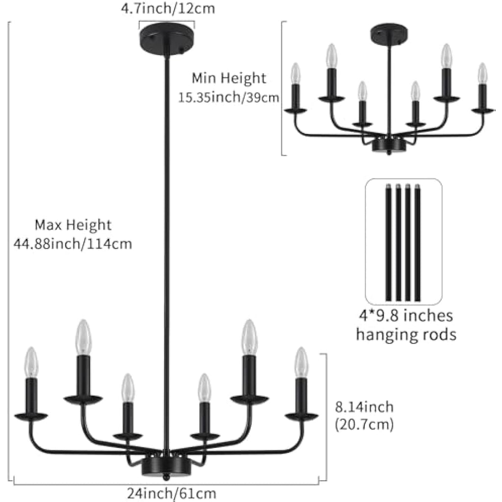 Jolof Store 6-Arm Black Chandelier – Modern Industrial Pendant Ceiling Light