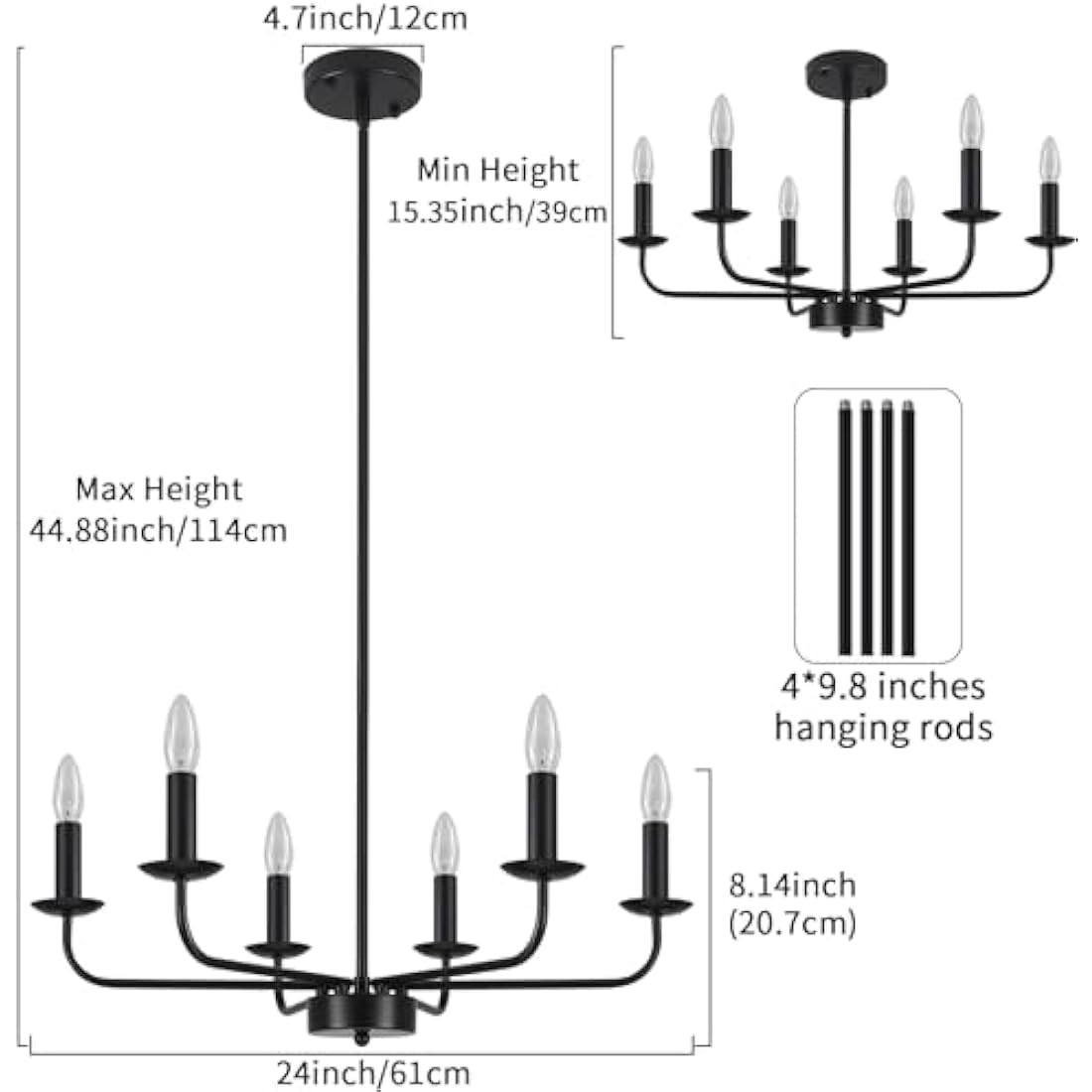 Jolof Store 6-Arm Black Chandelier – Modern Industrial Pendant Ceiling Light