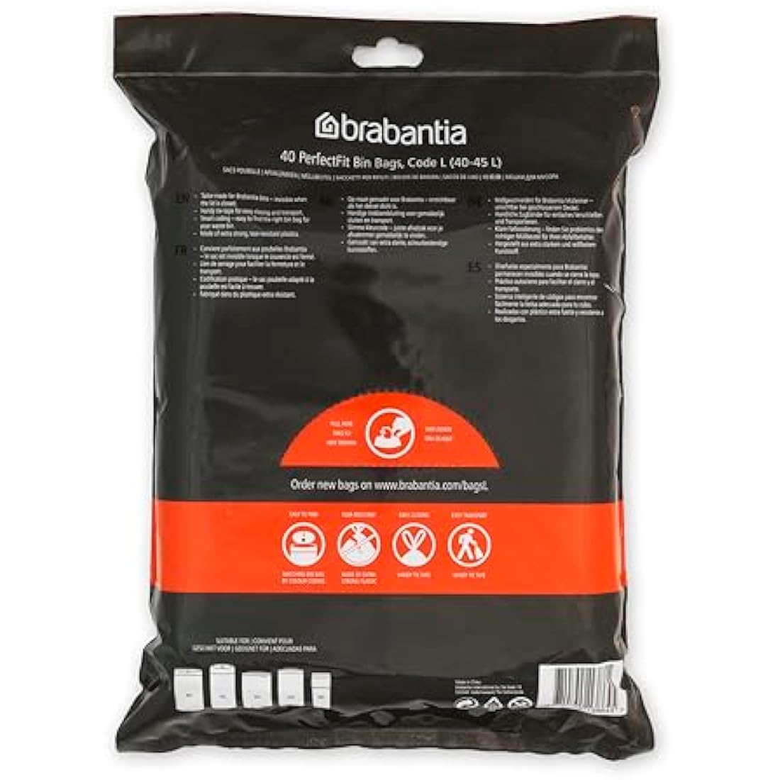 Brabantia PerfectFit Bin Liners Size L | 40-45L Trash Bags (40 Count)