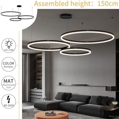 Jolof Store Modern 3-Ring LED Pendant Light | Dimmable 40+60+80cm Chandelier