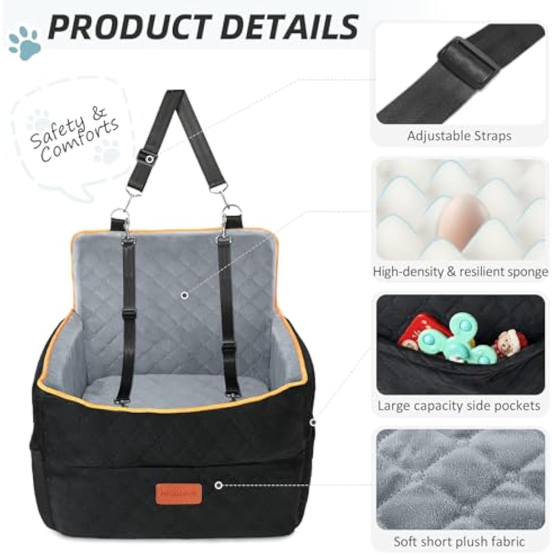 HEGGCOOE Memory Foam Dog Car Seat | Washable Booster Seat for Medium Dogs