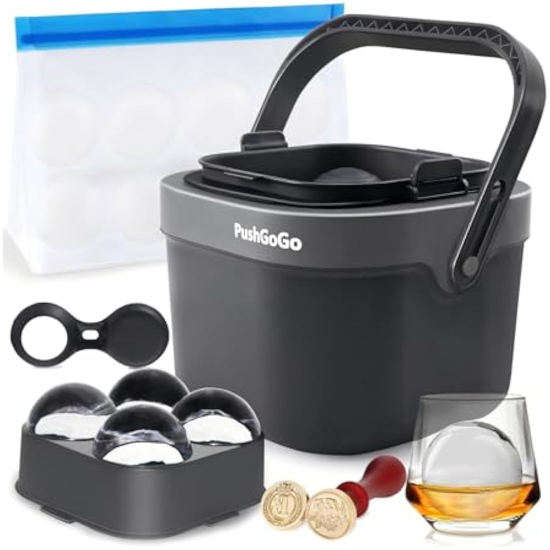 PushGoGo Clear Ice Ball Maker – 2.4 Inch Silicone Sphere Molds, 4-Cavity