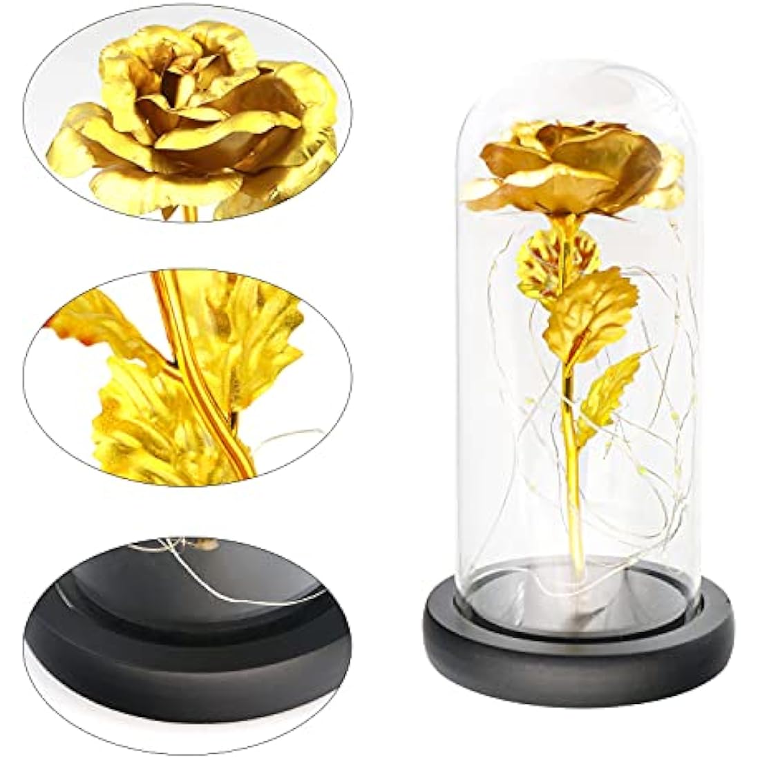 TINYOUTH 24K Gold Eternal Rose in Glass Dome with LED Lights | Jolof Store